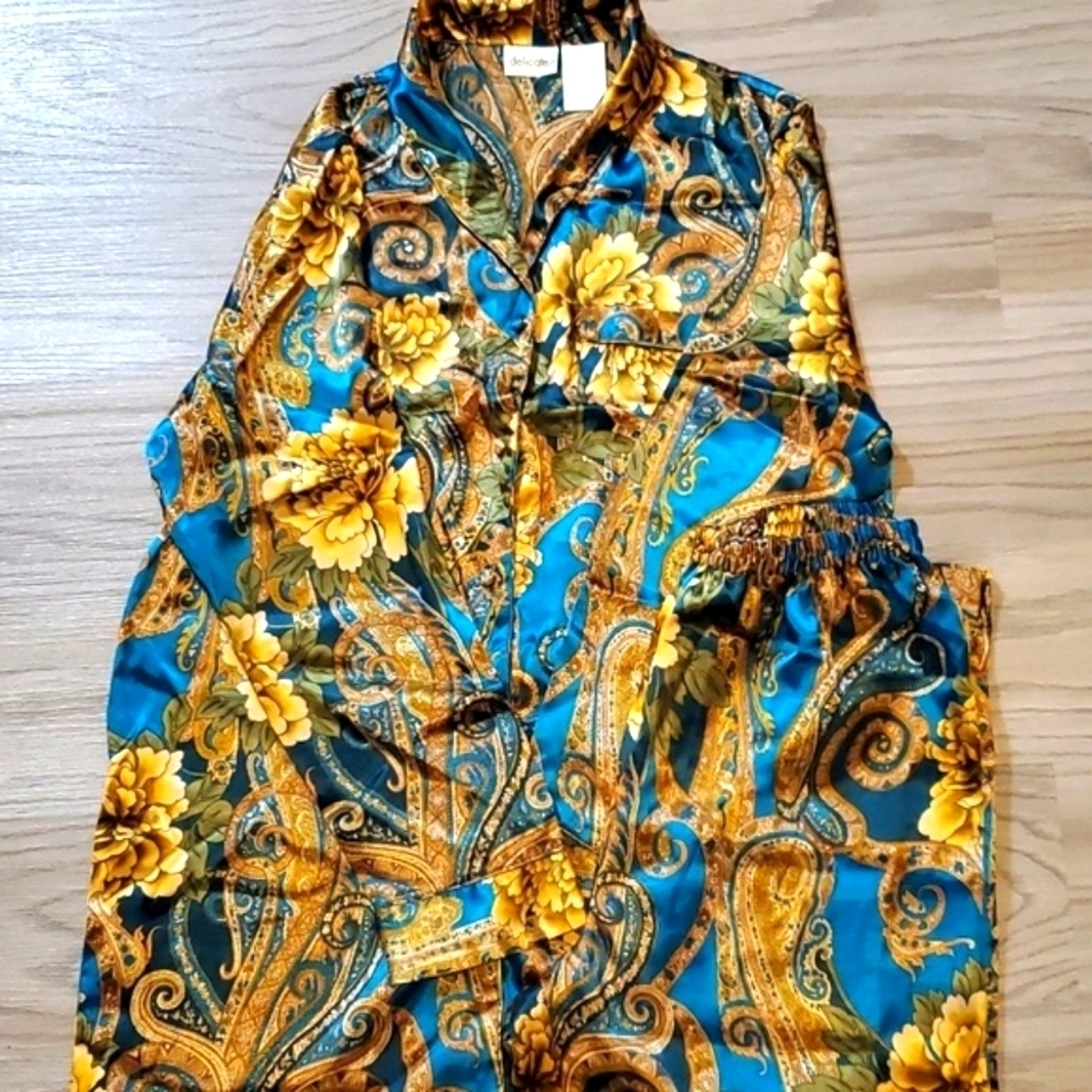 Delicates -Womens Brown/Teal Pajama Set, Size Small